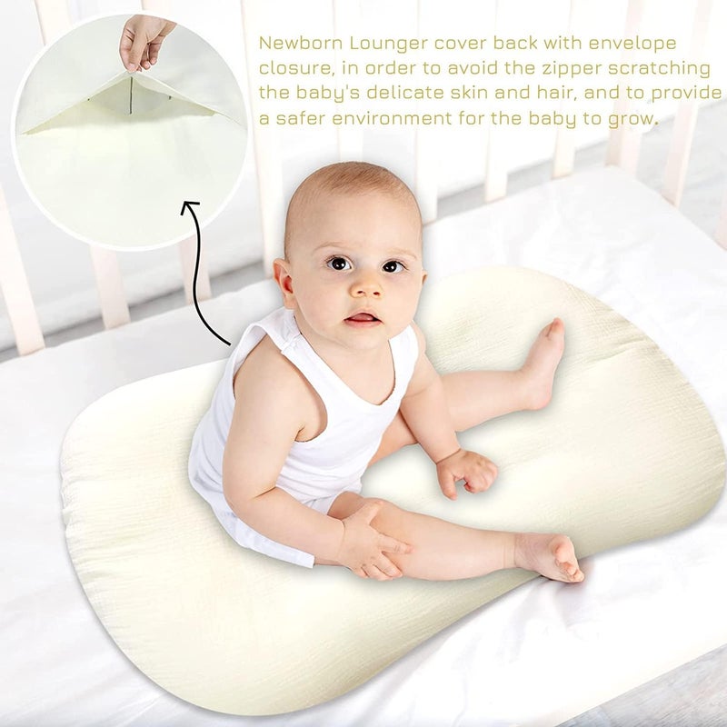 Hooyax Muslin Baby Lounger Cover, 100% Cotton Durable Newborn Lounger Cover, Soft and Breathable Infant Lounger Cover for Boys Girls, Covers Only (Yellow) - Image 3